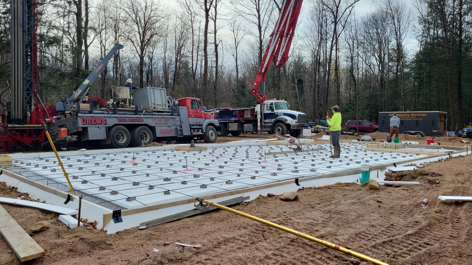 Large commercial concrete foundation slab preparation by RK Masonry Services in Central Wisconsin