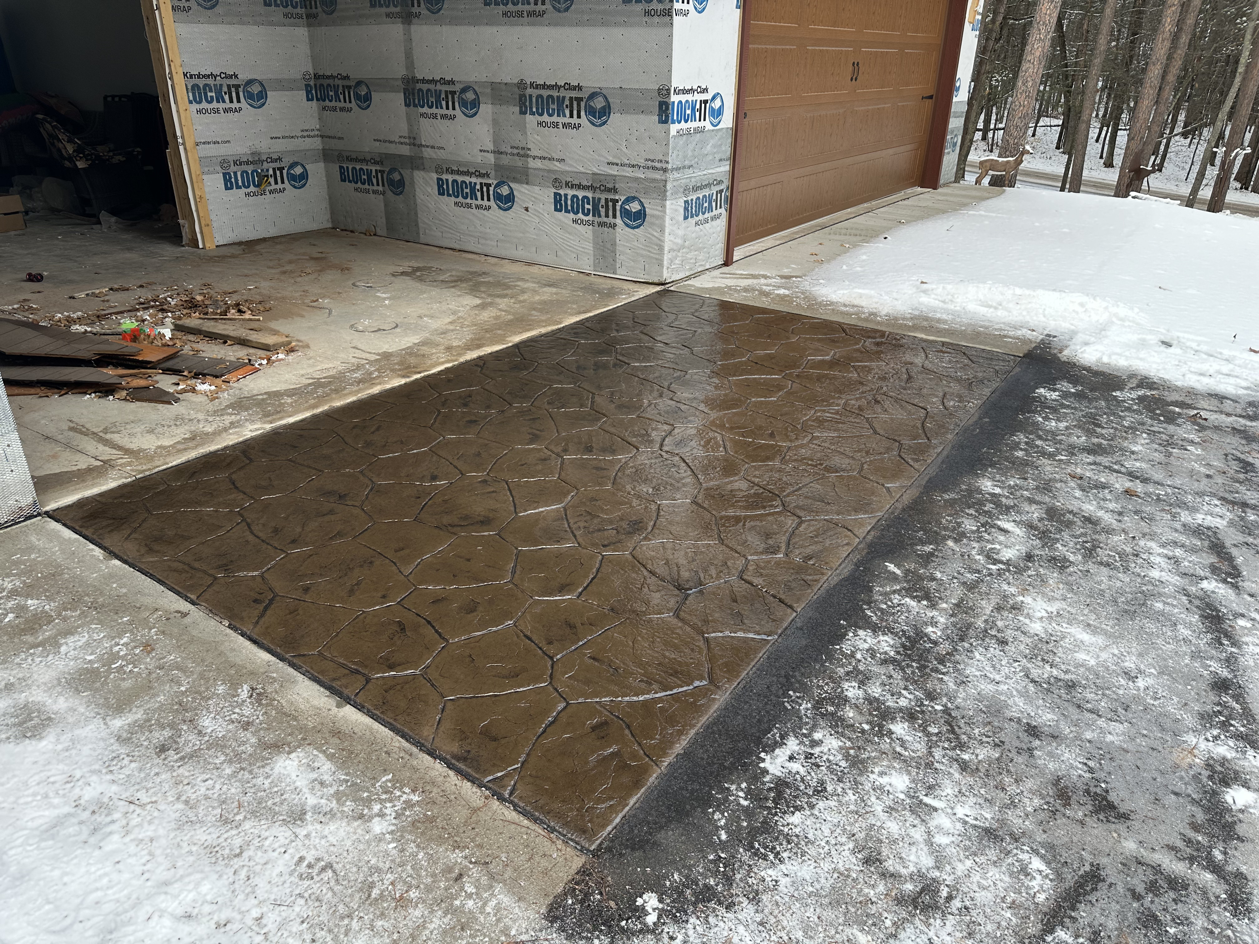 Decorative stamped concrete patio installation in Weston, WI by RK Masonry Services